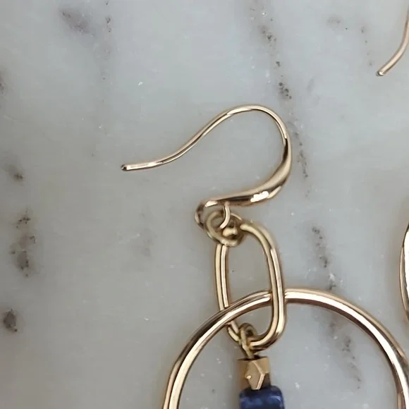 Banana Republic Lapis Lazuli/Gold Hoop Dangle Hook Earrings - Picture 12 of 17